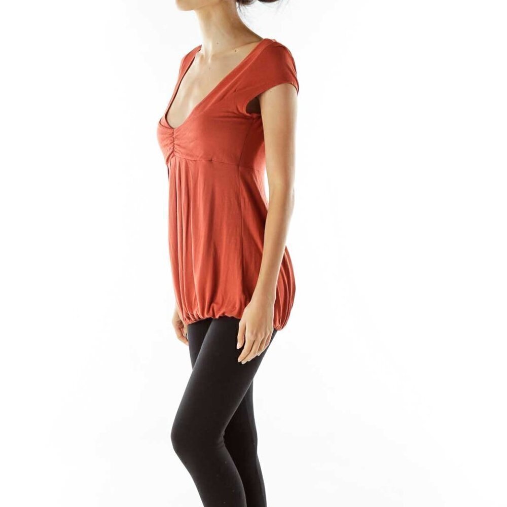 Banana Republic Orange Scrunched V-Neck Top - Picture 3 of 3